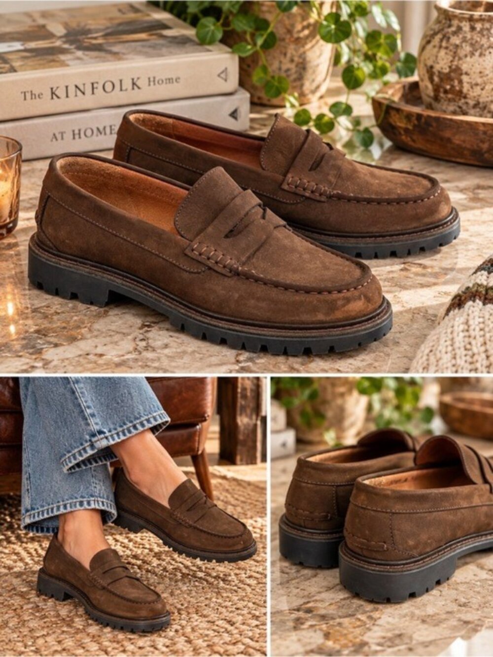 Eddie Bauer Brown Nubuck Penny Loafers 6.5 M Made Canada Lug Sole NWOT